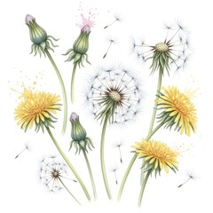 Obraz premium A group of dandelion flowers and seed heads
