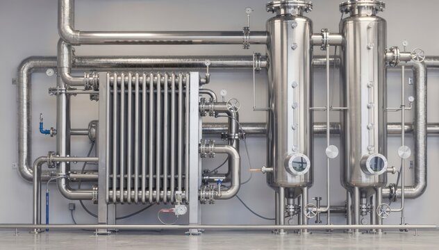 Medium shot highlighting integrated heat exchangers coupled to solvent recovery columns illustrating energysaving technology in closedloop distillation processes.