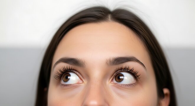 Womans Focused Gaze - Eyes Looking Upward, Concentrating.