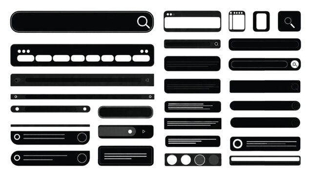 Set of search engine optimization silhouettes with search bar results and ranking elements