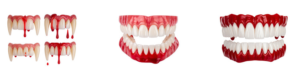 Obraz premium Bloody teeth set with blood dripping isolated on transparent background
