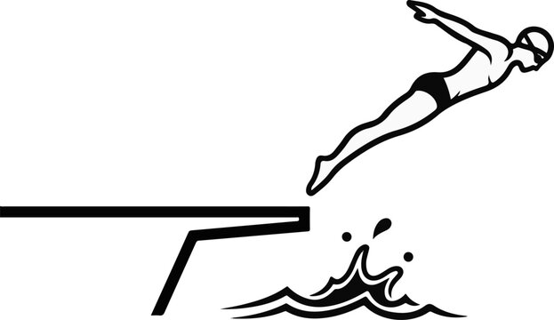 A diver plunges into water from a diving board, creating a splash