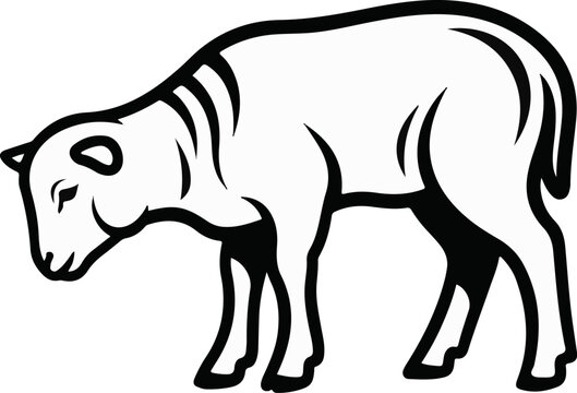 Stylized black and white illustration of a sheep with its head lowered