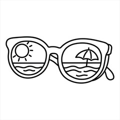 Sunglasses with beach landscape reflection vector illustration isolated on white background perfect for summer vacation themes and coloring pages bold and easy coloring page for summer © iamimranai