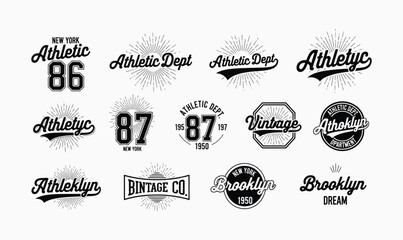 Fototapeta premium New York Brooklyn Athletic Dept Vector Set with Vintage Script Sports Typography for Apparel Design