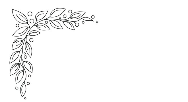 Stylized corner decoration made of leaves with dotted line borders and small circles for a unique hand-drawn botanical aesthetic.