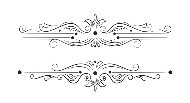 Set of two intricate black scroll dividers with floral motifs and geometric dots perfect for separating text in formal documents.