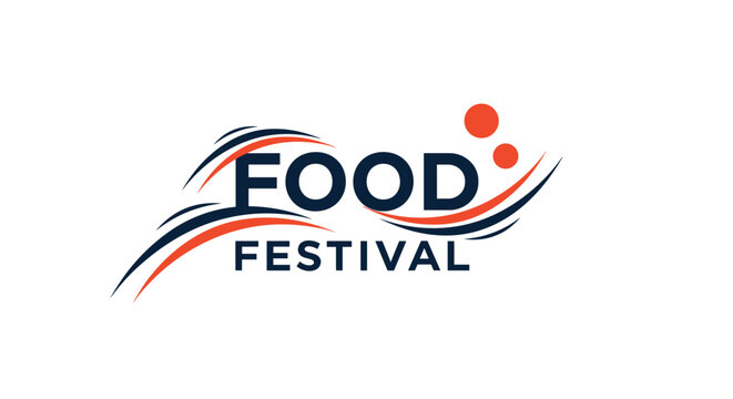 Modern Food Festival logo featuring dark blue text and abstract orange and black wave lines with circular bubble accents.