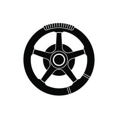 Obraz premium Black and white steering wheel with spokes and central hub
