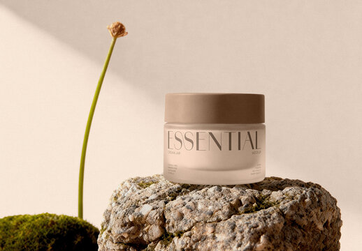 Cream Jar Mockup on Stone Surface