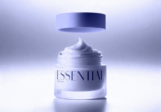 Cosmetic Jar Mockup with Floating Lid