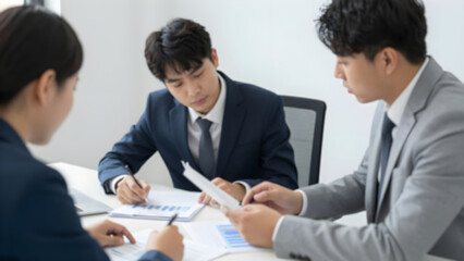 Fototapeta premium Financial Advisor Consulting Clients Reviewing Business Reports and Charts in Office.