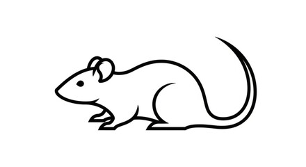Obraz premium A black line drawing of a mouse with a long tail on a white background simple illustration