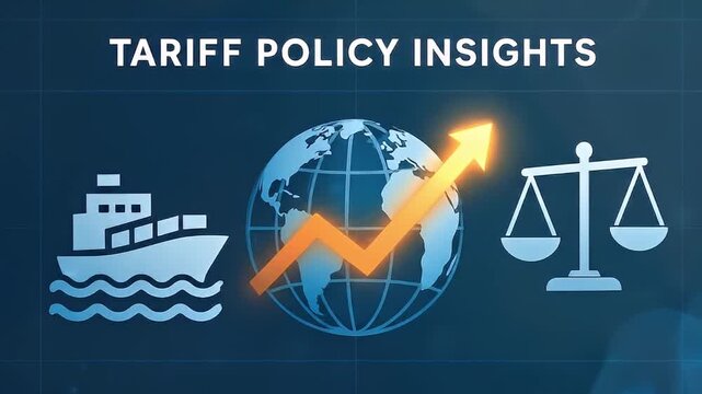 Tariff policy insight global trade export import economy finance analysis growth data chart ship icon globe balance scale upward arrow world map international business customs