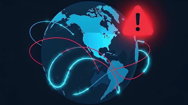 Global cyber attack internet security warning alert hacking data risk with global cybersecurity network threat warning alert risk data technology and global network data flow world map cyber security