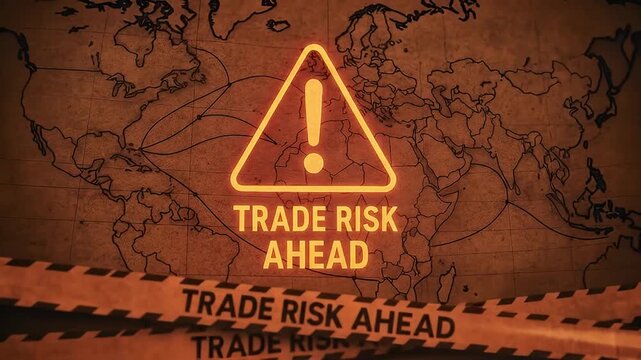 Trade risk ahead warning sign hazard caution alert global danger concept world map background global business uncertainty and economic crisis investment security finance illustration