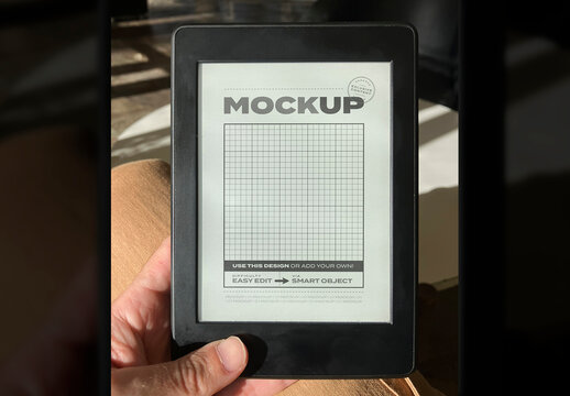 Digital Reader Holding Hand Mockup