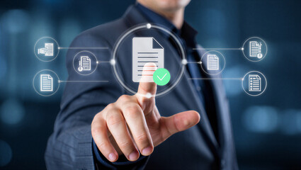 Naklejka premium businessman pressing a touchscreen button