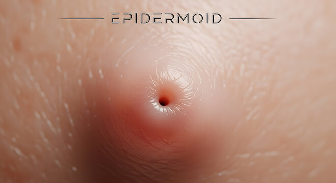 A close-up view of an epidermoid cyst on human skin