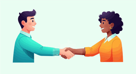 Fototapeta premium Diverse man and woman shaking hands in agreement professional partnership vector illustration