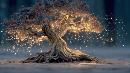 Enchanted Tree with Magical Lights in an Ethereal Forest Setting