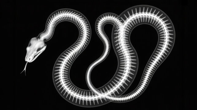 X-ray image shows a coiled snake skeleton
