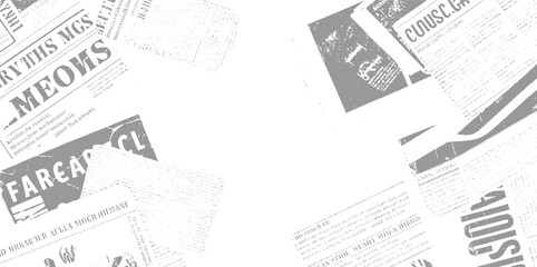 Obraz premium Overlapping grey newspaper fragments with large bold text and fine print white