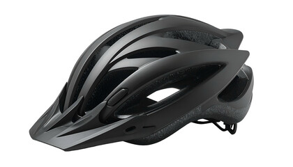 Fototapeta premium Matte black cycling helmet with ventilation, sharp lines, and visor, isolated on black