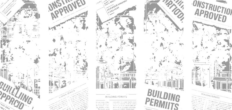 Construction permits and approved building documents with architectural blueprints and cityscapes