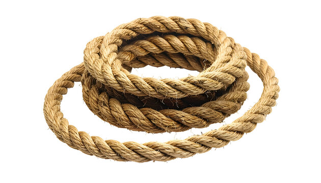 Coiled natural fiber rope in a circular pattern against a transparent background