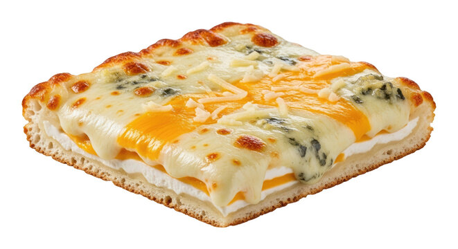 Four cheese square pizza slice melted cheese