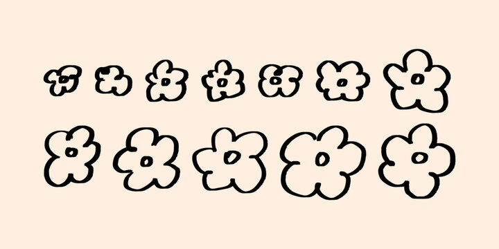 Set of abstract hand drawn linear flowers. Vector clipart floral collection. Trendy bohemian style