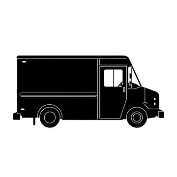 Delivery Step Van Silhouette for Courier Logistics, Shipping, and Parcel Transport