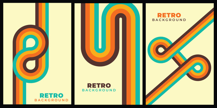 Abstract retro backgrounds with stylized lines forming loops and s-shapes in teal, orange, and brown on creamy beige, S Shape, Graphic Design, Digital Art, Abstract Background