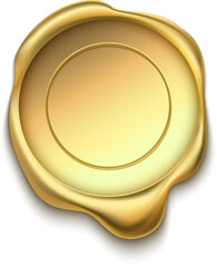 Golden wax seal with blank space for text on white background