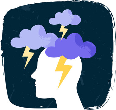 Human head experiencing stress and negative thoughts concept