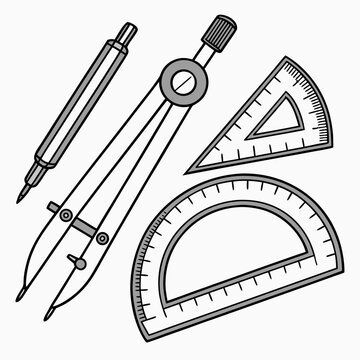 Geometry tools compass triangle protractor