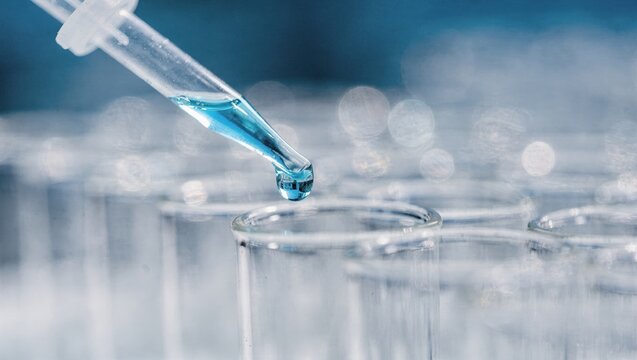 Pipette tropft Fl&uuml;ssigkeit in ein Reagenzglas