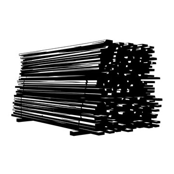 Black Silhouette of a Stack of Rough Sawn Lumber Planks for Building Construction and Industry