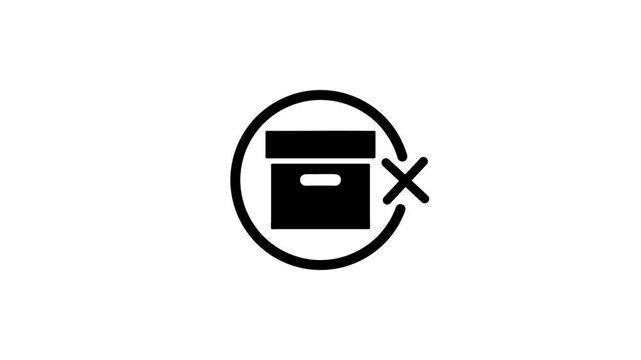 Minimalist black box with cross mark icon animation on white background representing rejected delivery or cancelled order