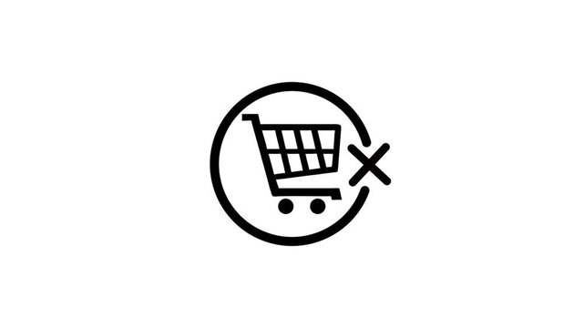 Shopping cart with cross symbol animated motion graphic