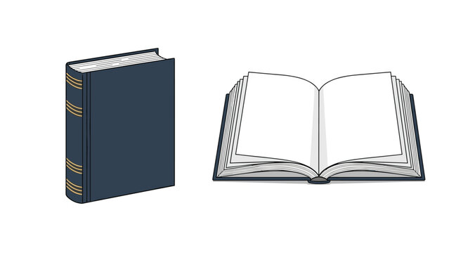 Classic hardback book and an open book with blank pages side by side representing reading, literature, education, and knowledge sharing.