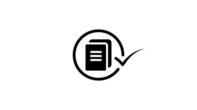 Document management system icon animation in motion with a dynamic checkmark indicating successful completion