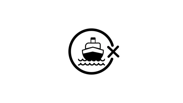 Animated loading circle with ship icon and cross sign on white background