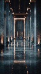 Obraz premium Luxurious modern hall with marble floor reflecting lights creating a sophisticated and upscale ambiance