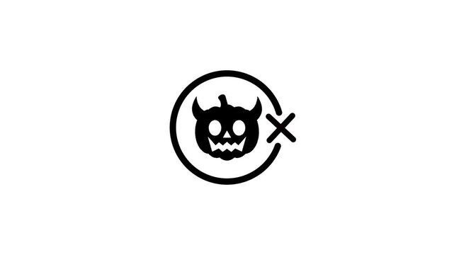Halloween pumpkin icon with a prohibition sign on white background, motion graphics
