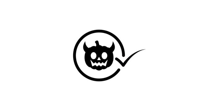 Halloween pumpkin icon motion graphic animation, video animation with alpha channel, loopable animated check mark icon