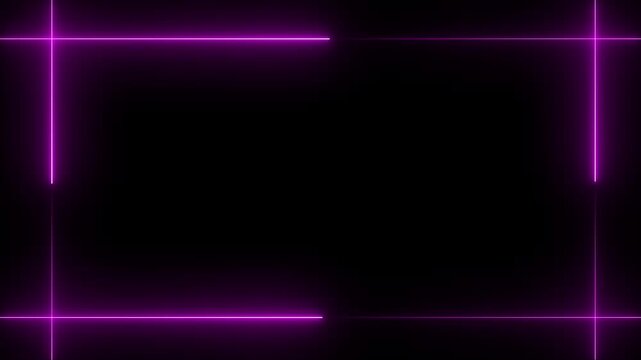 Glowing Neon  Rectangular Frame on Black Screen Background