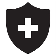 Fototapeta premium Black shield with white cross vector icon