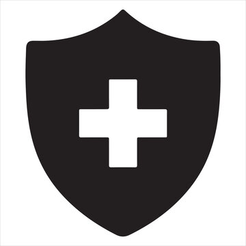Black shield with white cross vector icon